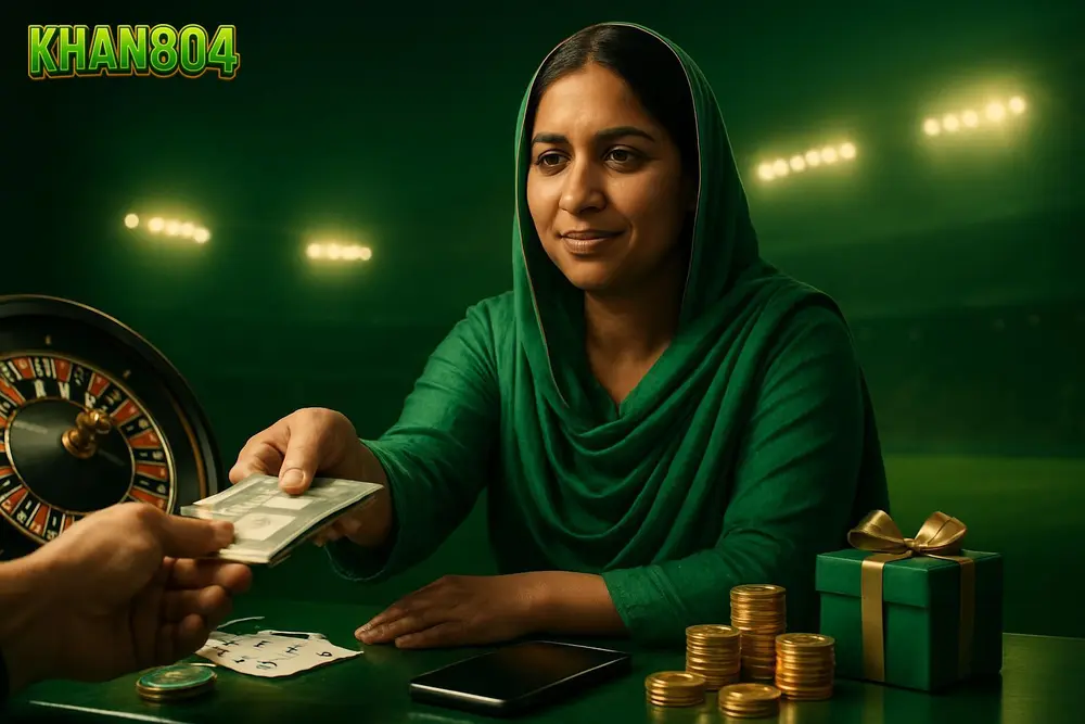 KHAN804 deposit โ a Pakistani woman at a small shop counter handing cash to complete a mobile payment with coins KHAN804 deposit โ a Pakistani woman at a small shop counter handing cash to complete a mobile payment with coins
