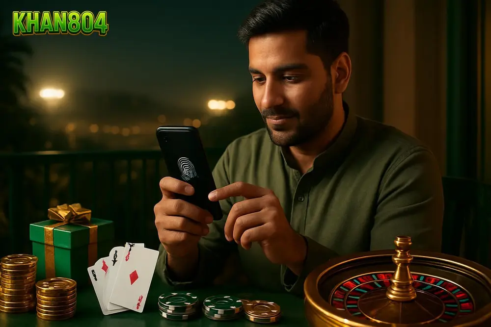 KHAN804 login โ a Pakistani man unlocking his phone with a fingerprint to open an app while sitting on his balcony KHAN804 login โ a Pakistani man unlocking his phone with a fingerprint to open an app while sitting on his balcony